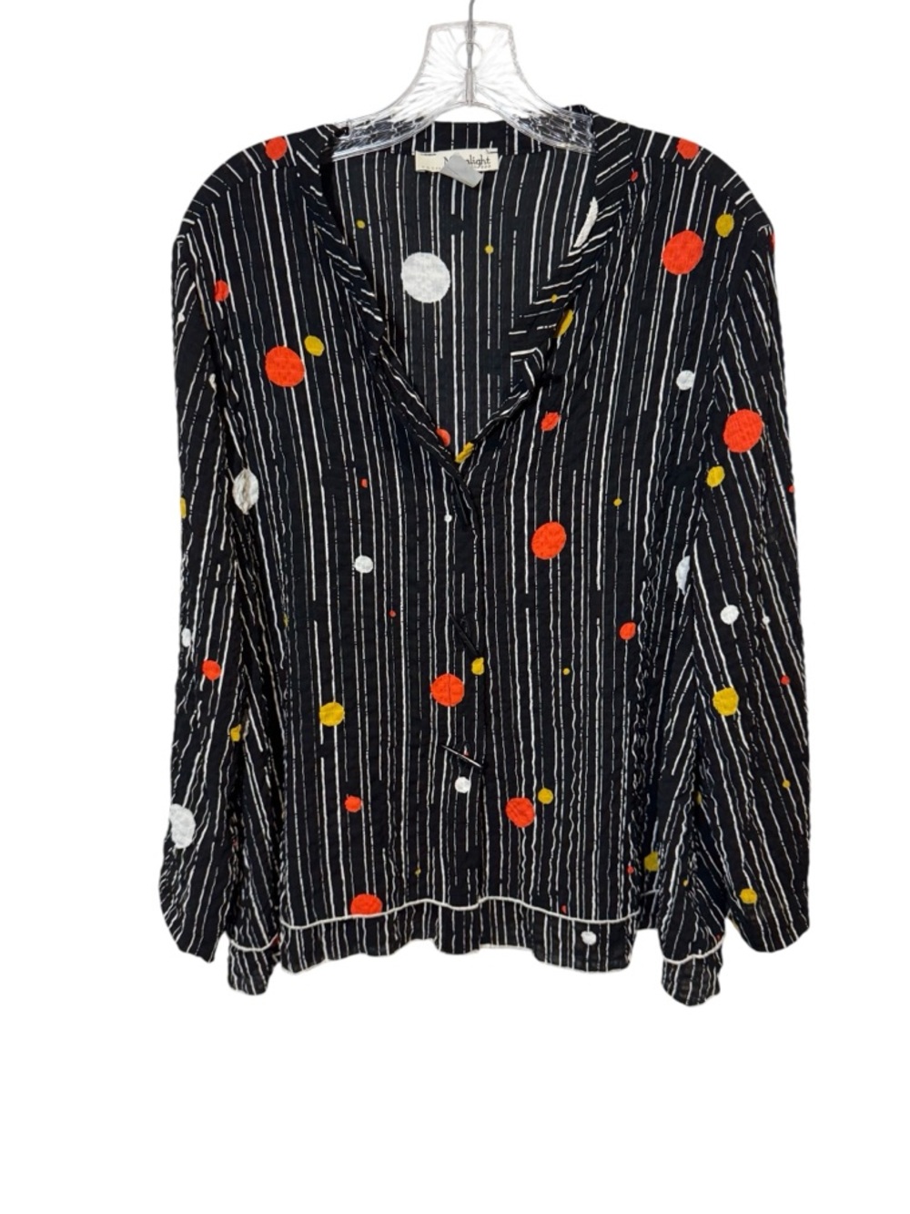 Moonlight Dots Stripes Shirt Jacket Black Toggle Buttons Size Large Lagenlook